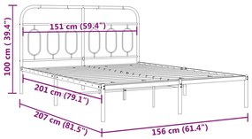 Estrutura de cama em metal com cabeceira 150x200 cm preto