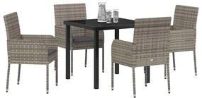 Conjunto de Jantar de Jardim com 5 Peças e Almofadas Cinza Polirattan