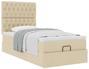 Cama otomana com colchão 100x200 cm tecido creme
