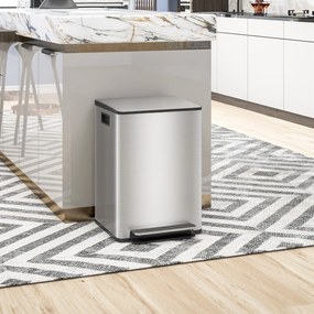 Caixote do lixo de cozinha com 2 compartimentos de 2 x 20 L, com pedal, em aço inoxidável, tampa com fecho suave