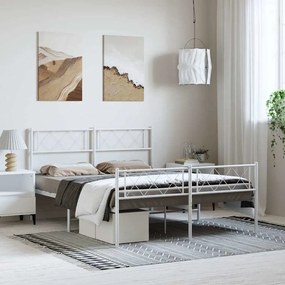 Estrutura de cama com cabeceira e pés 135x190 cm metal branco