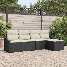 vidaXL Conjunto de Sofá de 5 Peças com Almofadas de Rattan Preto
