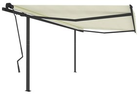 vidaXL Toldo retrátil manual com postes 4,5x3,5 m cor creme