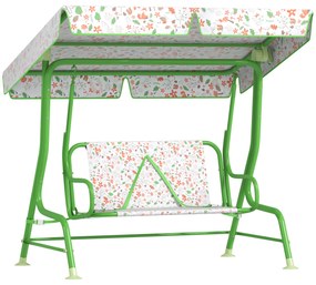 AIYAPLAY Baloiço Jardim Crianças 2 Lugares Toldo Ajustável Cinto Segurança Design Borboletas Estável 112x75x120 cm Verde | Aosom Portugal