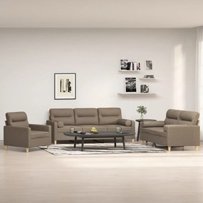 vidaXL 3 pcs conjunto de sofás c/ almofadões tecido cinza-acastanhado