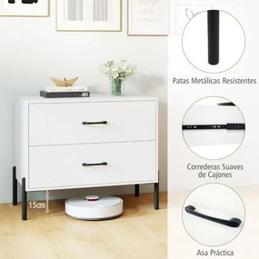 Mesa de cabeceira larga 71 x 40 x 61 cm moderna em madeira com pés e puxadores em metal com arrumação Branca