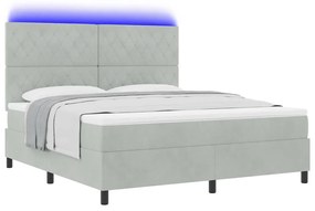 Cama Box com Colchão &amp; Luz LED Cinza Claro 180x200 cm Veludo