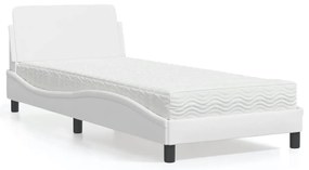 Cama com colchão 90x190 cm couro artificial branco