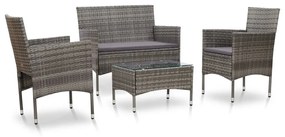 vidaXL 4 pcs conjunto lounge de jardim c/ almofadões vime PE cinzento