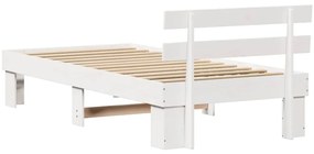 Estrado de Cama com Cabeceira Branca 90x190 cm Madeira Sólida de Pinho