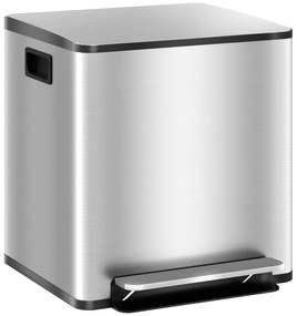 HOMCOM Cesto de Lixo de 2 Seções de 15L com Pedal e Tampa Silenciosa em Aço Inoxidável e PP 41 8x36,7x44 cm | Aosom Portugal