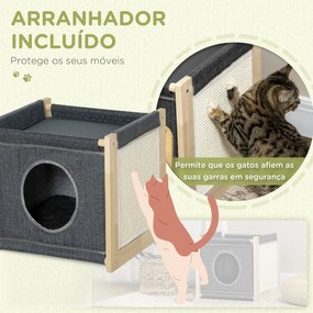 PawHut Casa para Gatos Cama para Gatos de Interior com Almofada Amovív