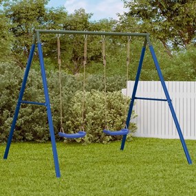 vidaXL Estrutura de baloiço exterior com 4 ganchos suspensos aço azul