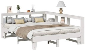 vidaXL Cama com estante sem colchão 150x200 cm pinho maciço branco