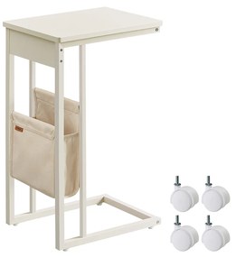 Mesa de apoio em forma de C com saco de arrumação 30 x 40 x 62 cm branco creme