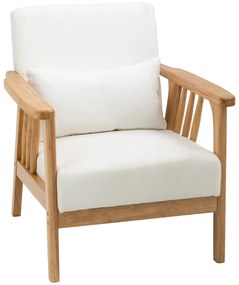 HOMCOM Poltrona de Estilo Nórdico Estofado em Veludo com Almofada e Pés de Madeira de Borracha 68x75x78 cm Creme e Madeira | Aosom Portugal