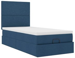 Cama otomana com colchão 90x200 cm tecido azul