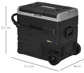 Outsunny Geleira de Compressor Portátil 55L Geleira Elétrica de Carro CC 12V/24V Temperatura até -20℃ com Tela Tátil Alça Retrátil e Rodas 71,1x46x57,1cm Preto