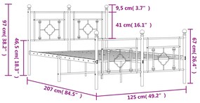 Estrutura de cama com cabeceira e pés 120x200 cm metal branco