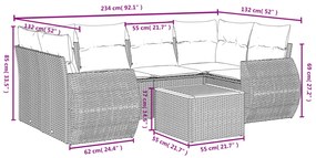 7 pcs conjunto de sofás p/ jardim c/ almofadões vime PE preto