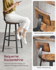 Conjunto de 2 bancos de bar 54 x 99 cm com design industrial castanho vintage-preto