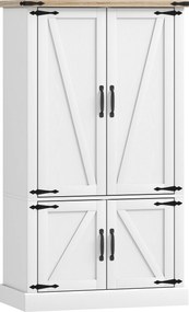 Armário de cozinha com 4 portas 76,3 x 40 x 136 cm, 6 suportes para especiarias e prateleiras ajustáveis, branco