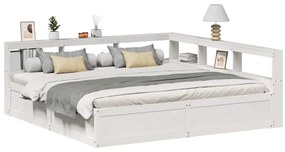 Cama com estante sem colchão 200x200 cm pinho maciço branco