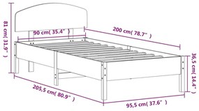 Cama sem colchão 90x200 cm pinho maciço castanho-mel