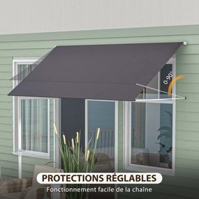 Toldo manual retrátil com inclinação ajustável, 300 x 120 cm, proteção UV, alumínio e poliéster cinzento escuro