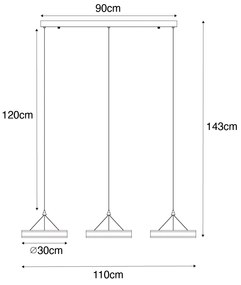 Candeeiro suspenso preto alongado incl. LED 3 níveis regulável com 3 luzes - Lyani Design