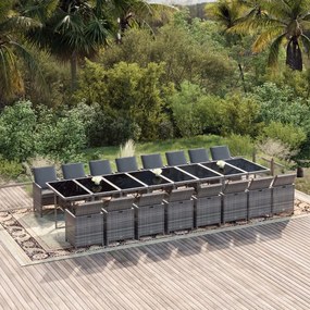 vidaXL 17 pcs conjunto de jantar p/ jardim c/ almofadões vime PE cinza