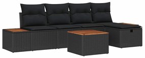 Conjunto de Sofá de Jardim de 6 Peças com Almofadas em Poliratan Preto