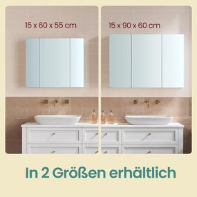 Armário de casa de banho de Parede com 3 portas 15 x 90 x 60 cm Branco