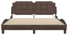 Estrutura cama c/ luzes LED 160x200cm couro artificial castanho