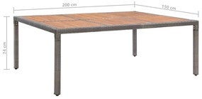 Mesa de jardim 200x150x74 cm vime PE e madeira acácia cinzento