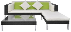 4 pcs conjunto lounge de jardim c/ almofadões vime PE preto