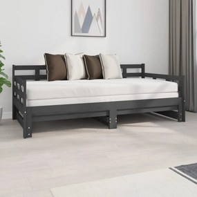 820384 vidaXL Estrutura sofá-cama de puxar pinho maciço cinza 2x(90x190) cm