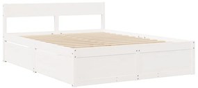 Cama sem colchão 140x200 cm madeira de pinho maciça branco