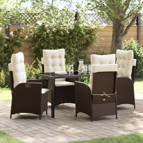 vidaXL Conjunto de Jantar Jardim 5 Peças com Almofadas Castanha Polirattan