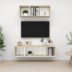 vidaXL 2 pcs conjunto móveis TV derivados madeira branco/carv. sonoma