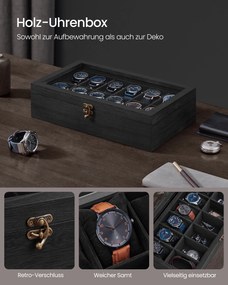 Caixa para relógios com 12 compartimentos 21 x 35 x 8,5 cm preto
