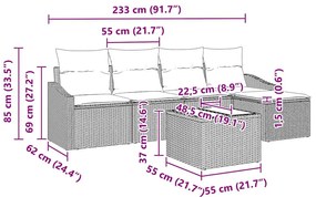 Conjunto de Sofá de Jardim com 5 peças e Almofadas Pretas em Rattan Si