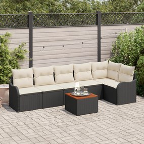 Conjunto de Sofás para Jardim de 7 Peças com Almofadas Preto Poli Ratt