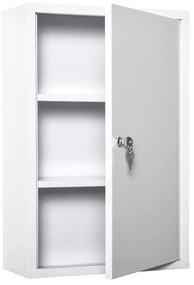 kleankin Armário Farmácia de Parede de Armário para Medicamentos de Metal com 3 Prateleiras de Armazenamento e Fechadura com 2 Chaves para Casa de Banho Cozinha 40x18x60cm Branco