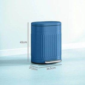 Caixote do lixo de cozinha com pedal, 20 L, tampa com fecho suave, balde interior removível, 36,5 x 31,2 x 45 cm, azul