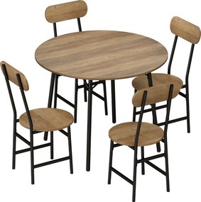 HOMCOM Conjunto de jantar 5 peças: mesa e 4 cadeiras, pernas em metal, acabamento natural. | Aosom Portugal