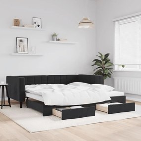 Sofá-cama com gavetão e gavetas 90x190 cm veludo preto