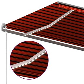 Toldo retrátil manual com LED 600x300 cm laranja e castanho