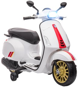 AIYAPLAY Moto Elétrica para Crianças de 3-6 Anos com Licença Vespa com USB MP3 Luz LED Rádio FM Velocidade 3 km/h Carga 35 kg Branco