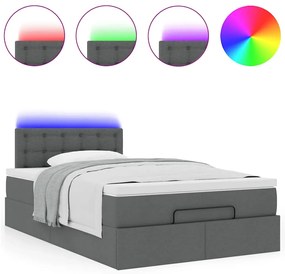 Cama otomana com colchão&amp;LEDs 120x200 cm tecido cinzento escuro